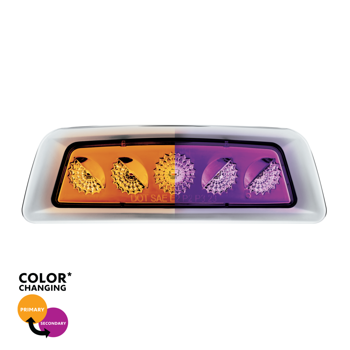Double Fury 5 LED Fender Turn Signal Light For 2013-2021 Kenworth T680-Amber & Purple LED/Clear Lens