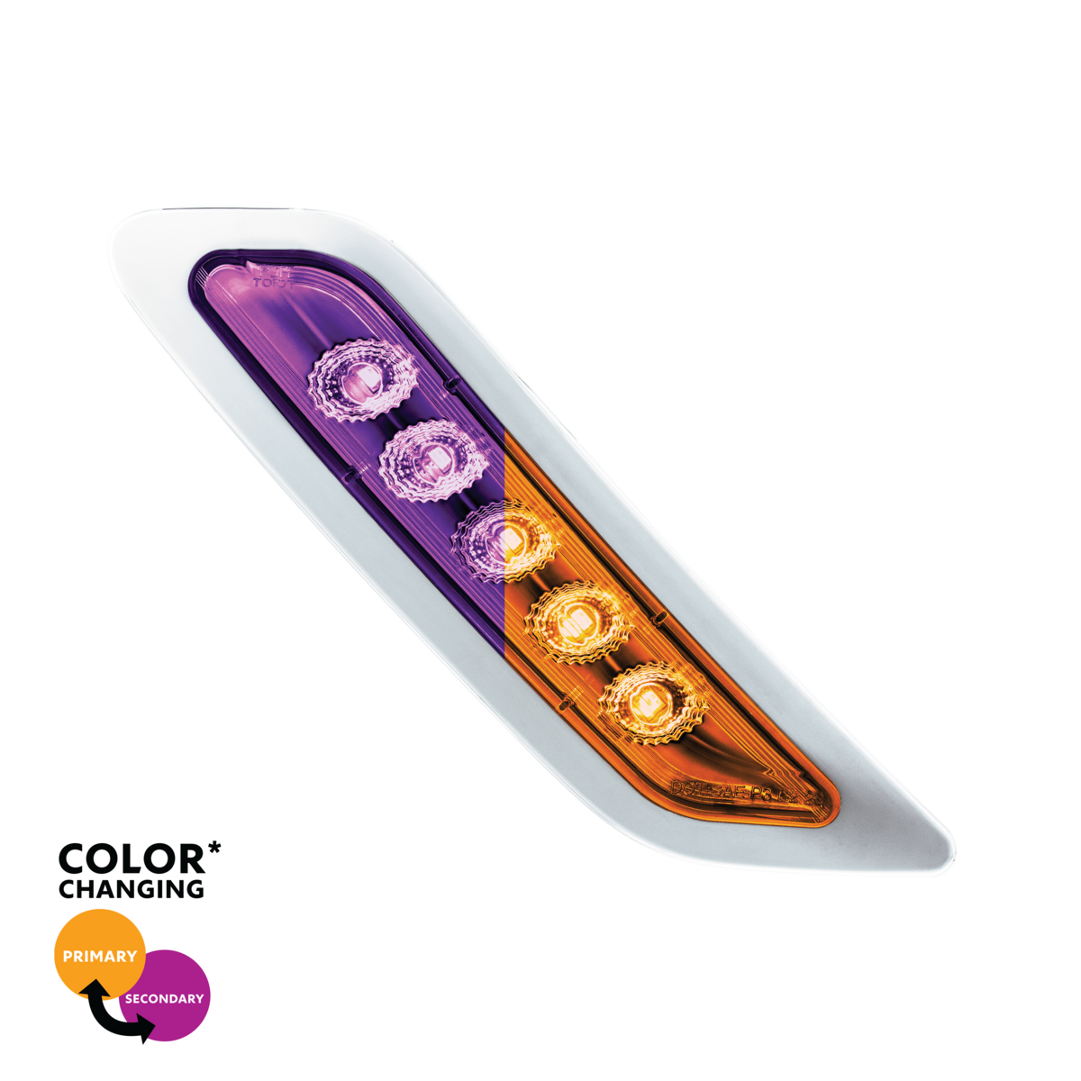 Double Fury 5 LED Door Turn Signal Light For 2012-2021 Peterbilt 579-Amber & Purple LED/Clear Lens,