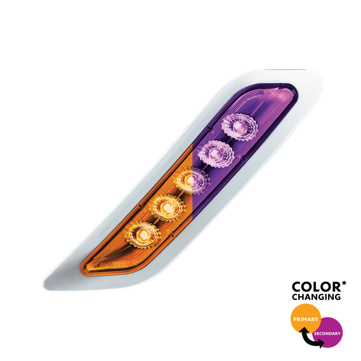 Double Fury 5 LED Door Turn Signal Light For 2012-2021 Peterbilt 579-Amber & Purple LED/Clear Lens,