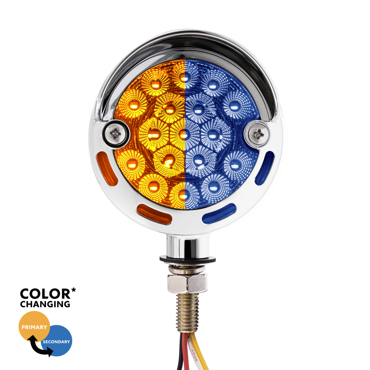 Double Fury 34 LED Dual Function 3" Double Face Turn Signal Light-Amber, Red, & Blue LED/Clear Lens