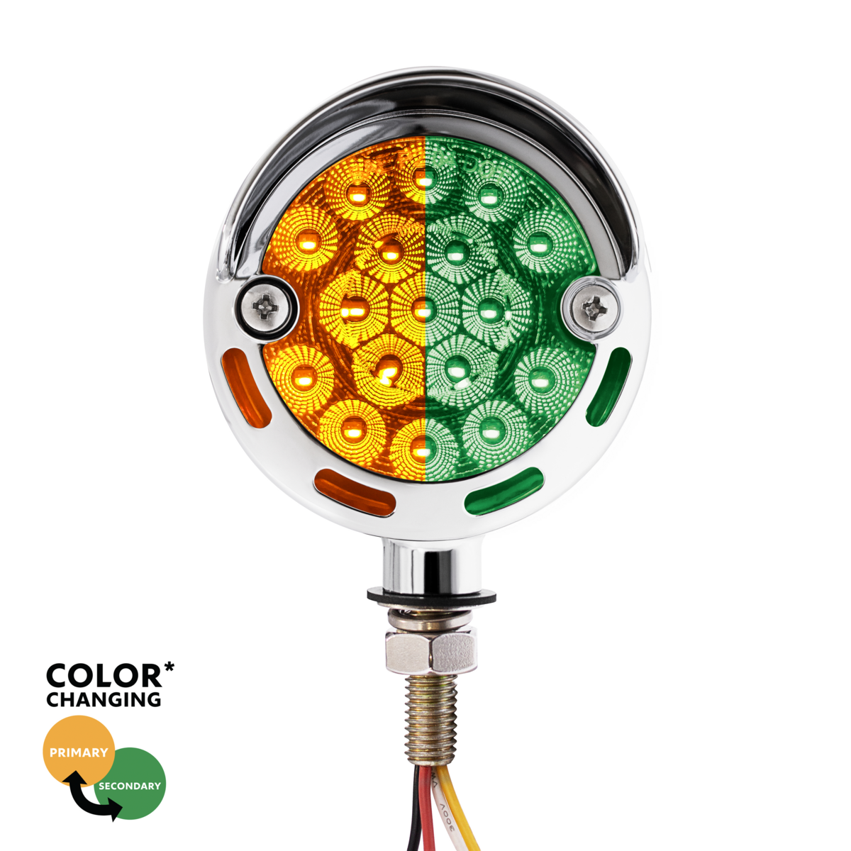Double Fury 34 LED Dual Function 3" Double Face Turn Signal Light-Amber, Red, & Green LED/Clear Lens