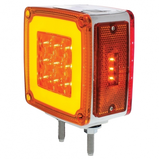 53 LED Double Stud Double Face GloLight With Side Marker (Turn Signal) Driver - Amber & Red LED/Ambe
