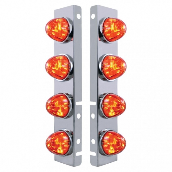 SS Front Air Cleaner Bracket With 8X 17 LED Watermelon Lights & SS Bezels For Peterbilt-Amber LED/Da