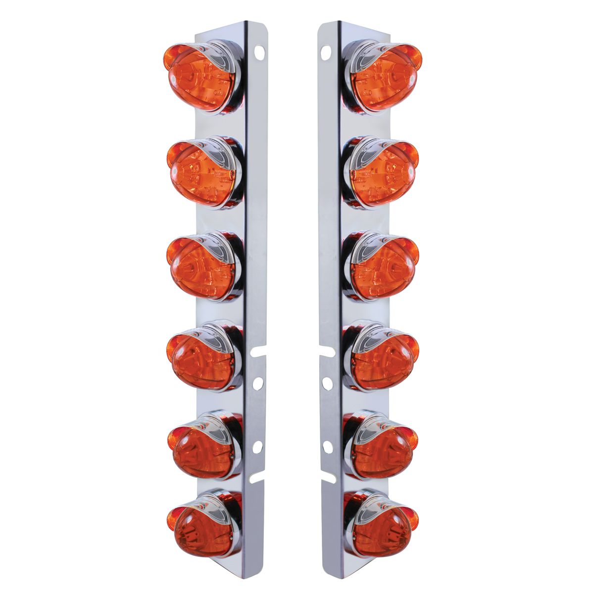 SS Front Air Cleaner Bracket With 12X LED Watermelon Lights & SS Visors For Peterbilt-Amber LED/Dark