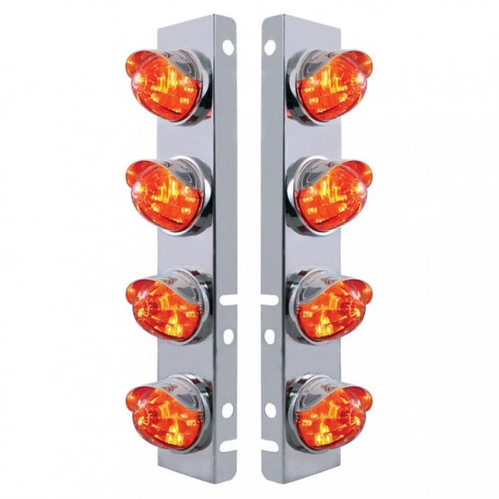 SS Front Air Cleaner Bracket With 8X LED Watermelon Lights & SS Visors For Peterbilt-Amber LED/Dark
