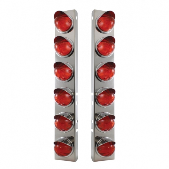 SS Front Air Cleaner Bracket With 12X 17 LED Watermelon Lights & Visors For Peterbilt-Amber LED/Dark