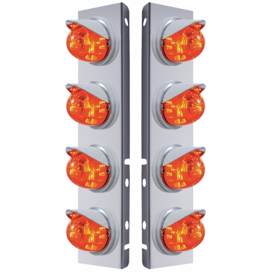 SS Front Air Cleaner Bracket With 8X 17 LED Watermelon Lights & Visors For Peterbilt-Amber LED/Dark