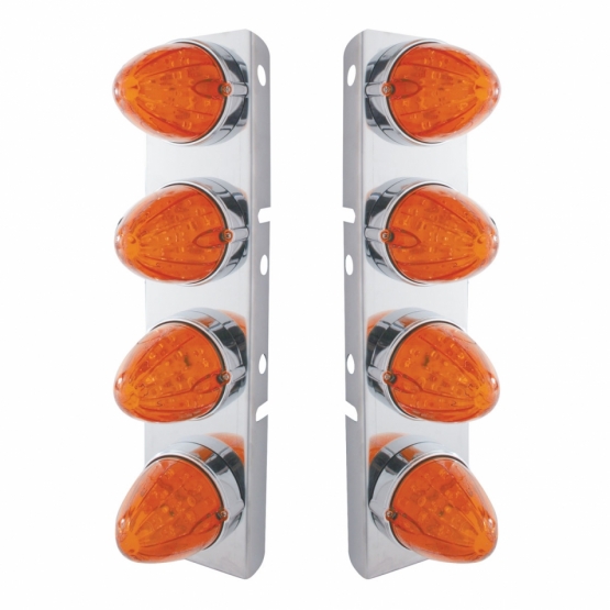 SS Front Air Cleaner Bracket With 8X 19 LED Watermelon Lights & Bezels For Peterbilt-Amber LED/Dark