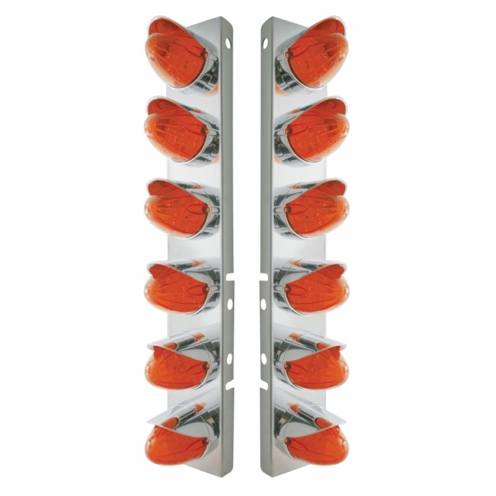 SS Front Air Cleaner Bracket With 12X 19 LED Watermelon Lights & Visors For Peterbilt-Amber LED/Dark