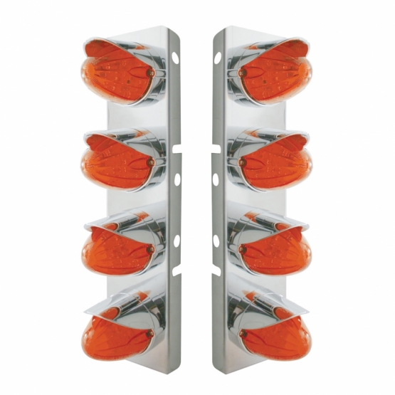 SS Front Air Cleaner Bracket With 8X 19 LED Watermelon Lights & Visors For Peterbilt-Amber LED/Dark