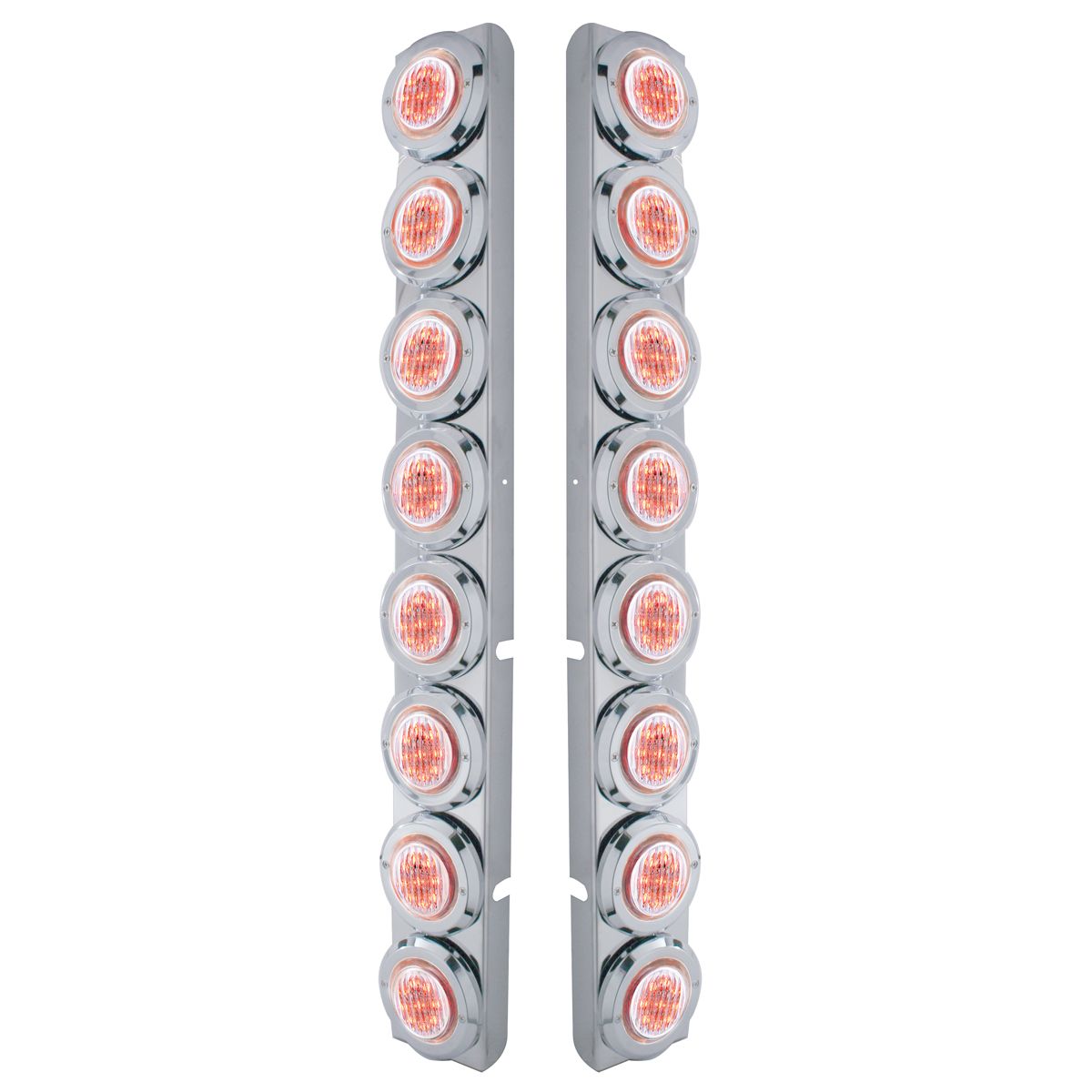 SS Rear Air Cleaner Bracket With 16X 9 LED 2" Lights & Bezels For Peterbilt-Red LED/Clear Lens