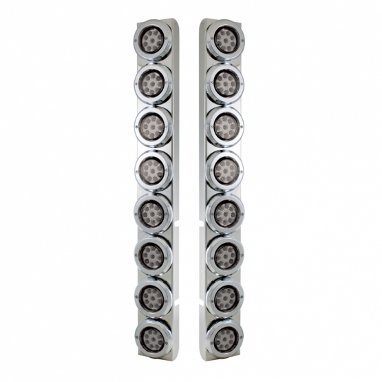 SS Rear Air Cleaner Bracket With 16X 9 LED 2" Reflector Lights & Bezels For Peterbilt-Red LED/Clear
