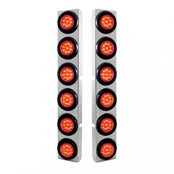 Stainless Rear Air Cleaner Bracket With Twelve 9 LED 2" Lights & Grommets For Peterbilt- Red LED/Red