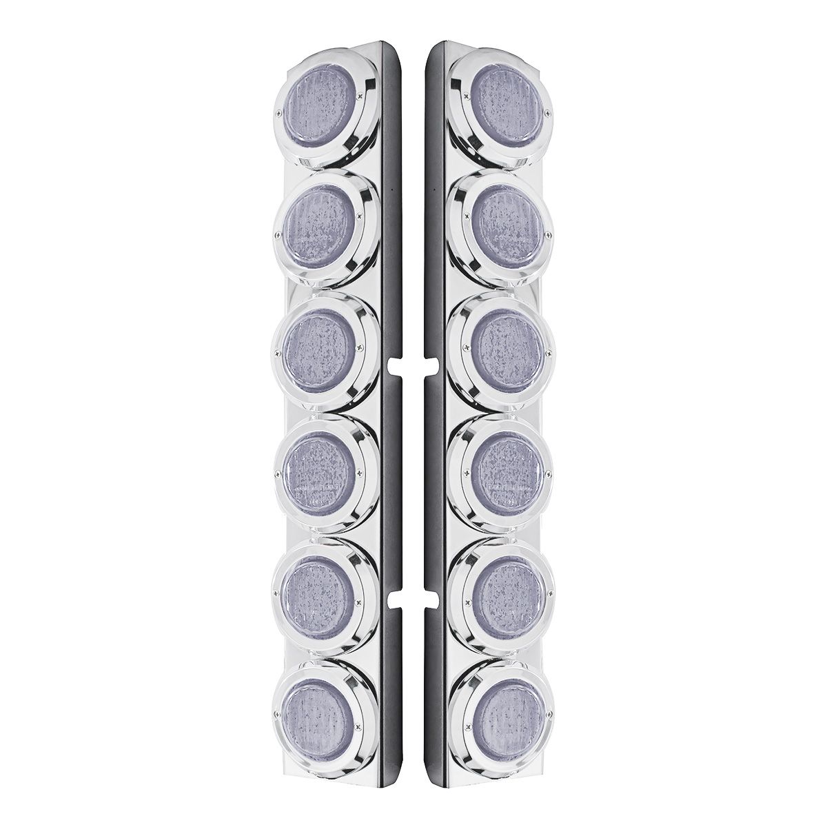 Stainless Rear Air Cleaner Bracket With Twelve 9 LED 2" Lights & Bezels For Peterbilt- Red LED/Clear