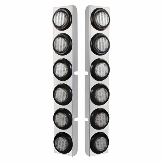 SS Rear Air Cleaner Bracket With 12X 9 LED 2" Lights For Peterbilt-Red LED/Clear Lens