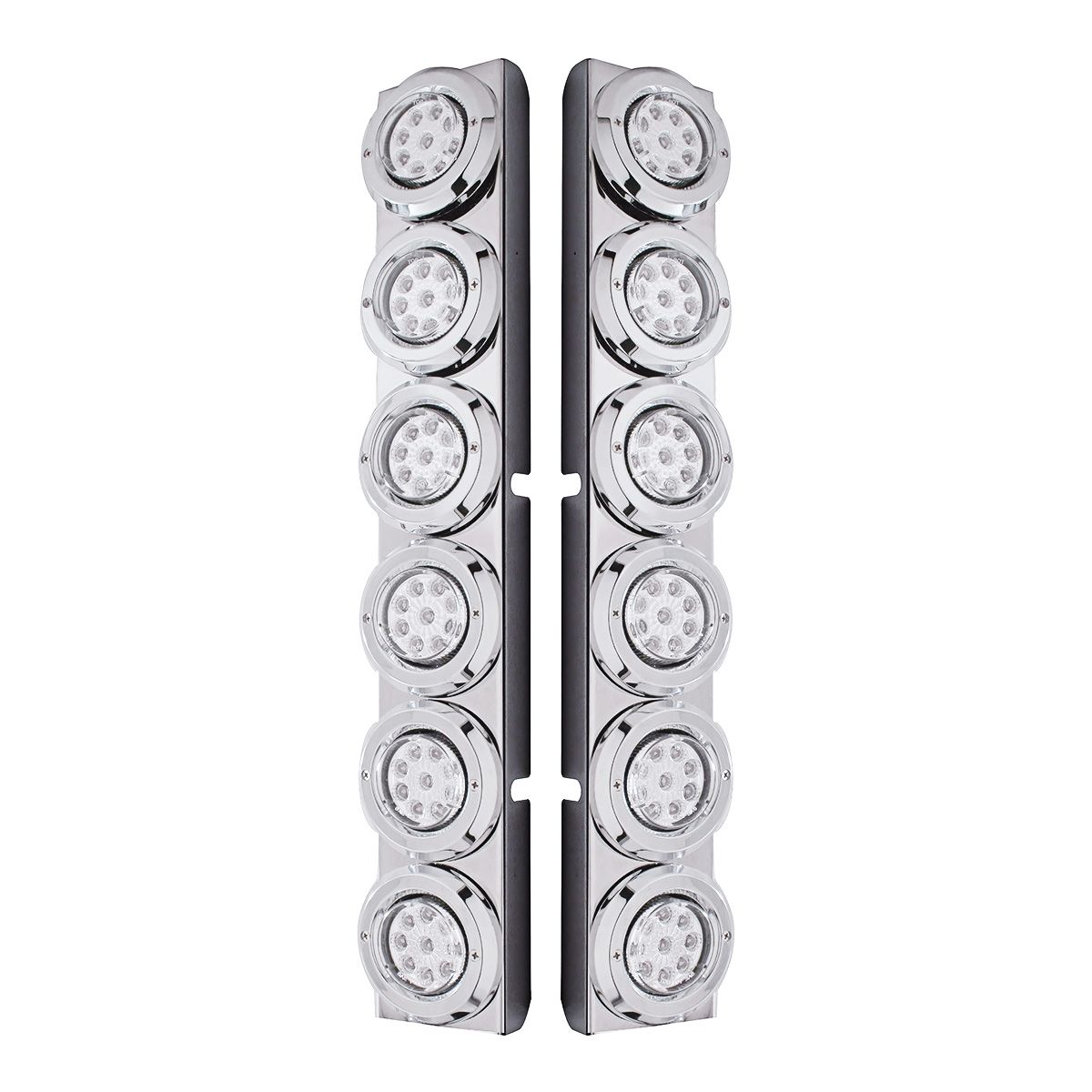 SS Rear Air Cleaner Bracket With 12X 9 LED 2" Reflector Lights & Bezels For Peterbilt-Red LED/Clear