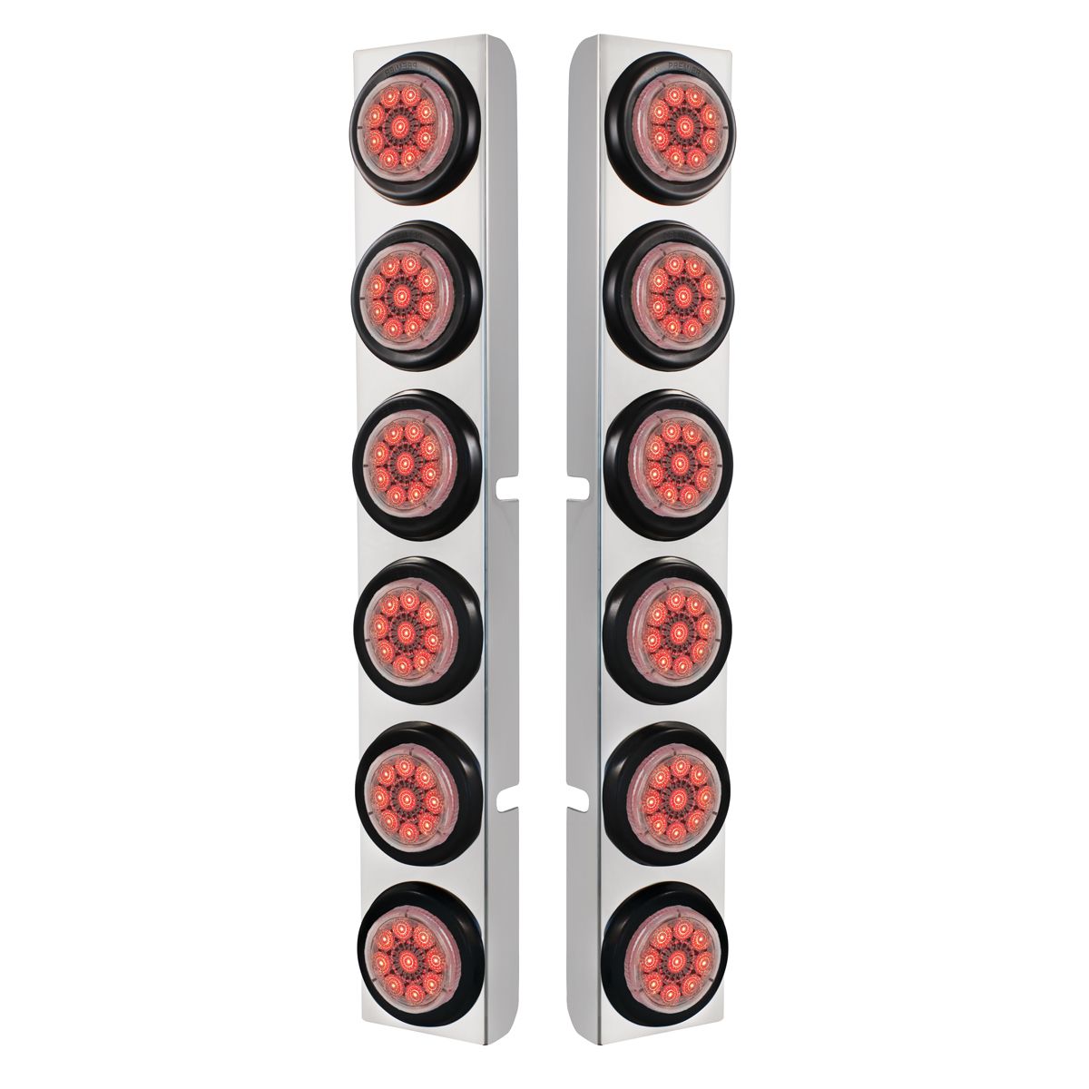 SS Rear Air Cleaner Bracket With 12X 9 LED 2" Reflector Lights For Peterbilt-Red LED/Clear Lens