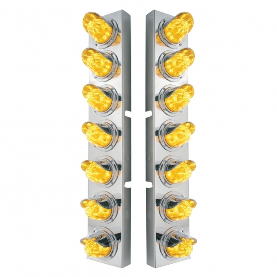 SS Front Air Cleaner Brkt With 14X 11 Amber LED Watermelon Light & Visor Bezel For KW Trucks-Amber L