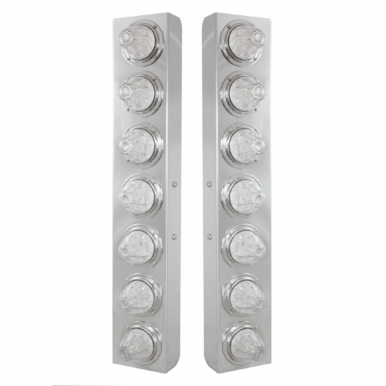 SS Front Air Cleaner Bracket With 14X 11 Amber LED Watermelon Lights & Bezel For KW Trucks -Clear Le