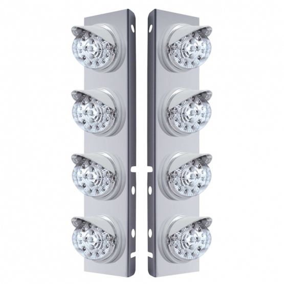 SS Front Air Cleaner Bracket With 8X 17 LED Reflector Lights & Visors For Peterbilt-Amber LED/Clear