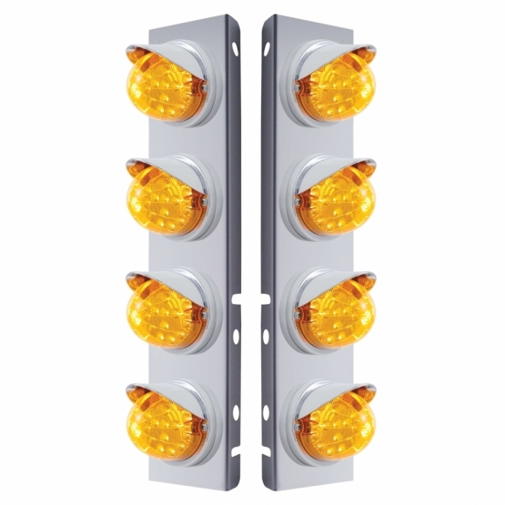 SS Front Air Cleaner Bracket With 8X 17 Amber LED Dual Function Reflector Lights & Visors For Peterb