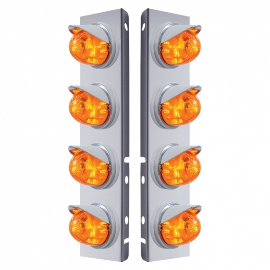 SS Front Air Cleaner Bracket With 8X 17 LED Watermelon Lights & Visors For Peterbilt-Amber LED & Len