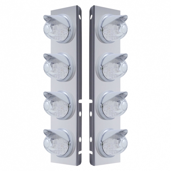 SS Front Air Cleaner Bracket With 8X 17 LED Watermelon Lights & Visors For Peterbilt-Amber LED/Clear