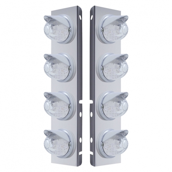 SS Front Air Cleaner Bracket With 8X 17 Amber LED Dual Func. Watermelon Lights & Visors For Peterbil