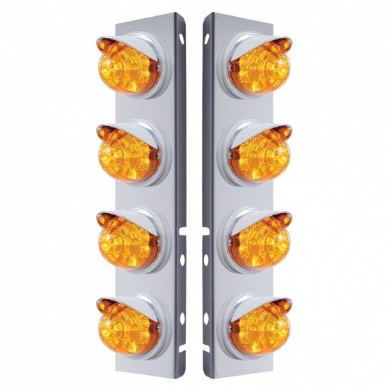 SS Front Air Cleaner Bracket With 8X 17 LED Reflector Watermelon Lights & Visors For Peterbilt-Amber