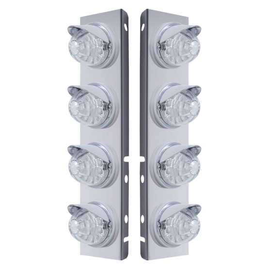 SS Front Air Cleaner Bracket With 8X 17 LED Reflector Watermelon Lights & Visors For Peterbilt-Amber