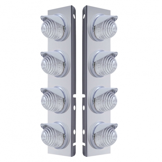 SS Front Air Cleaner Bracket With 8X 17 LED Beehive Lights & Visors For Peterbilt -Amber LED/Clear L