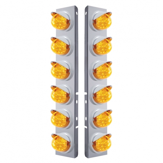 SS Front Air Cleaner Bracket With 12X 17 LED Reflector Lights & Visors For Peterbilt-Amber LED & Len