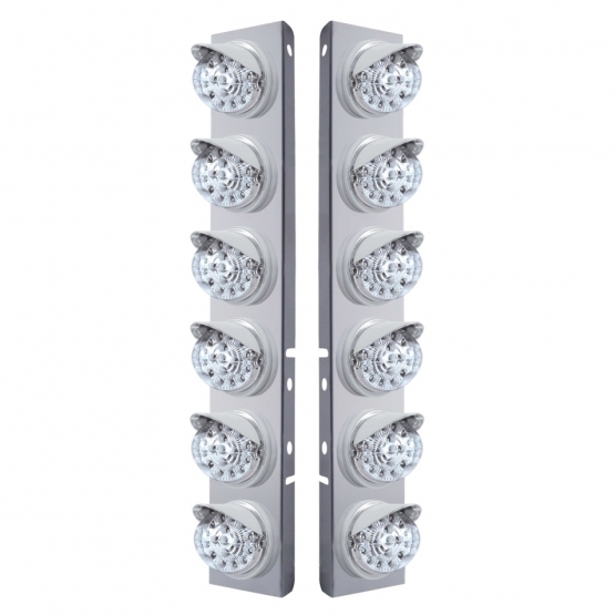 SS Front Air Cleaner Bracket With 12X 17 LED Reflector Lights & Visors For Peterbilt-Amber LED/Clear