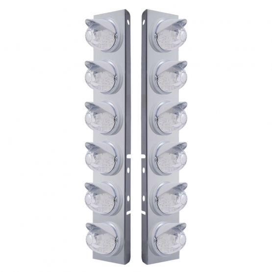 SS Front Air Cleaner Bracket W/12X 17 LED Watermelon Lights & Visors For Peterbilt -Amber LED/Clear