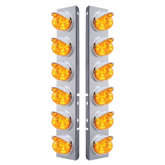 SS Front Air Cleaner Brkt With 12X 17 Amber LED Dual Function Watermelon Lights & Visors For Peterbi