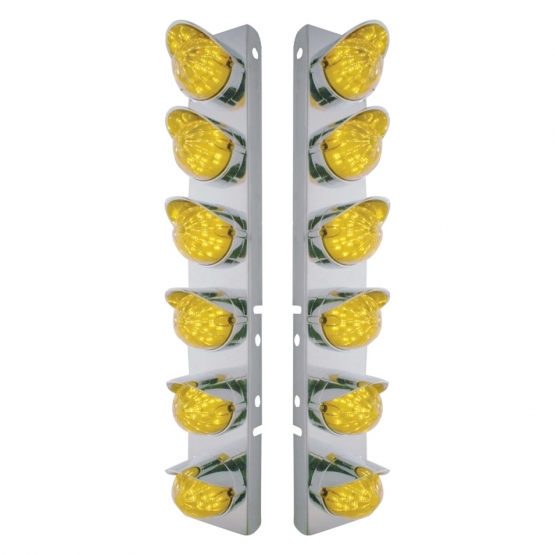 SS Front Air Cleaner Bracket With 12X 19 LED Bullet Style Lights & Visors For Peterbilt-Amber LED &