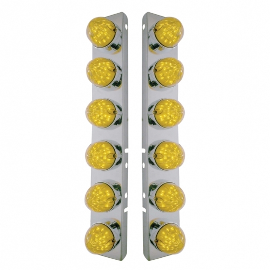 SS Front Air Cleaner Bracket With 12X 19 LED Bullet Style Lights & Bezels For Peterbilt-Amber LED &