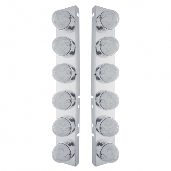 SS Front Air Cleaner Bracket With 12X 19 LED Bullet Style Lights & Bezels For Peterbilt-Amber LED/Cl