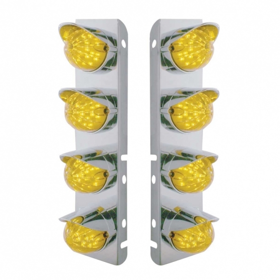 SS Front Air Cleaner Bracket With 8X 19 LED Bullet Style Lights & Visors For Peterbilt-Amber LED & L