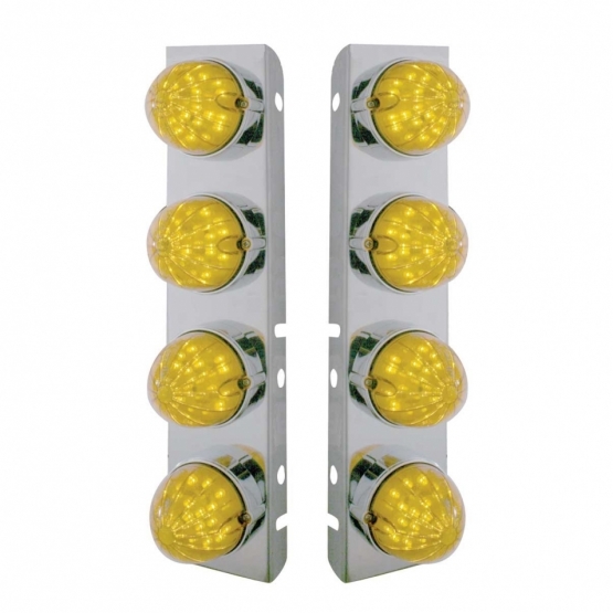 SS Front Air Cleaner Bracket With 8X 19 LED Bullet Style Lights & Bezels For Peterbilt-Amber LED & L