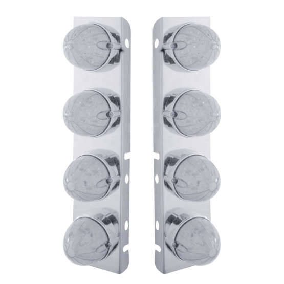 SS Front Air Cleaner Bracket With 8X 19 LED Bullet Style Lights & Bezels For Peterbilt-Amber LED/Cle