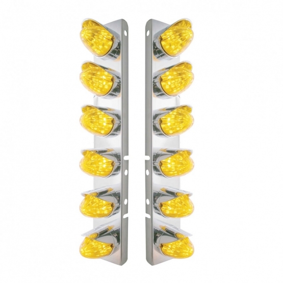SS Front Air Cleaner Bracket With 12X 19 LED Watermelon Lights & Visors For Peterbilt-Amber LED & Le