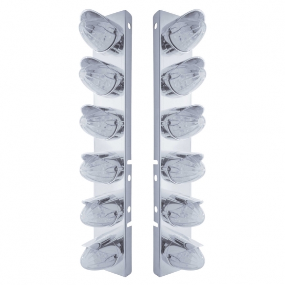 SS Front Air Cleaner Bracket With 12X 19 LED Watermelon Lights & Visors For Peterbilt-Amber LED/Clea