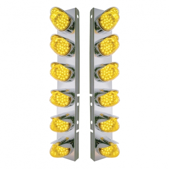 SS Front Air Cleaner Bracket With 12X 19 LED Reflector Lights & Visors For Peterbilt-Amber LED & Len