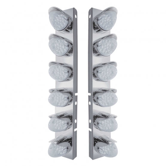 SS Front Air Cleaner Bracket With 12X 19 LED Reflector Lights & Visors For Peterbilt-Amber LED/Clear