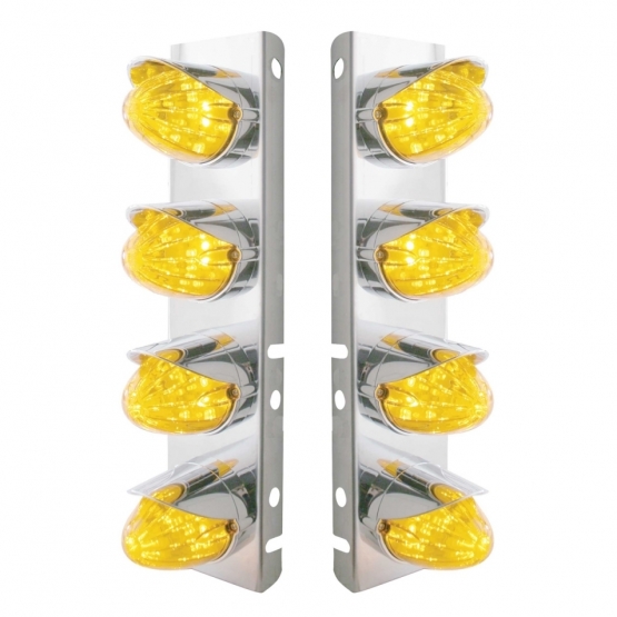 SS Front Air Cleaner Bracket With 8X 19 LED Watermelon Lights & Visors For Peterbilt-Amber LED & Len