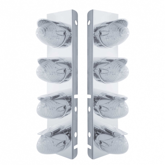 SS Front Air Cleaner Bracket With 8X 19 LED Beehive Lights & Visors For Peterbilt-Amber LED/Clear Le