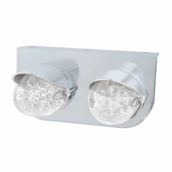 Stainless Light Bracket With 2X 19 LED Reflector Lights & Visors - Amber LED/Clear Lens