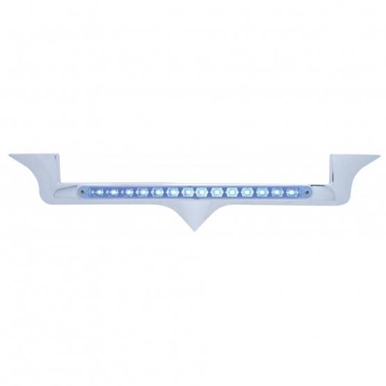 Chrome Hood Emblem Trim With 14 LED Light Bar For Kenworth - Blue LED/Clear Lens