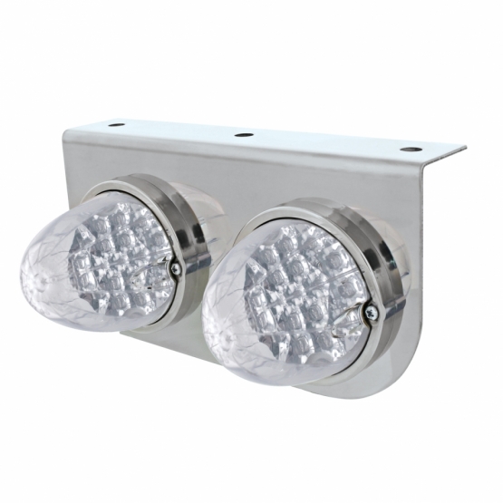 Stainless Light Bracket With 2X 19 LED Reflector Lights - Amber LED/Clear Lens